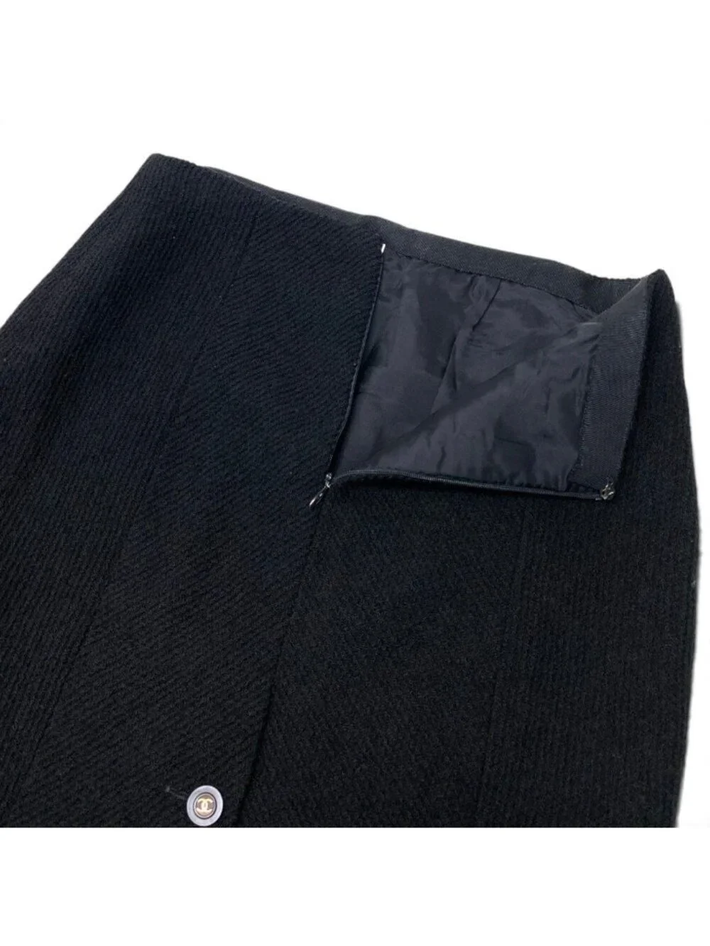 Chanel CC Logo Pencil Skirt Knee Length Black 38